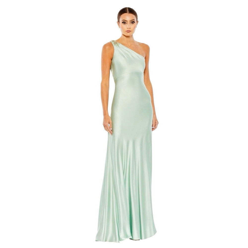 Mac Duggal 680461 Sage Satin One‎ Shoulder Gown Size 6 $358